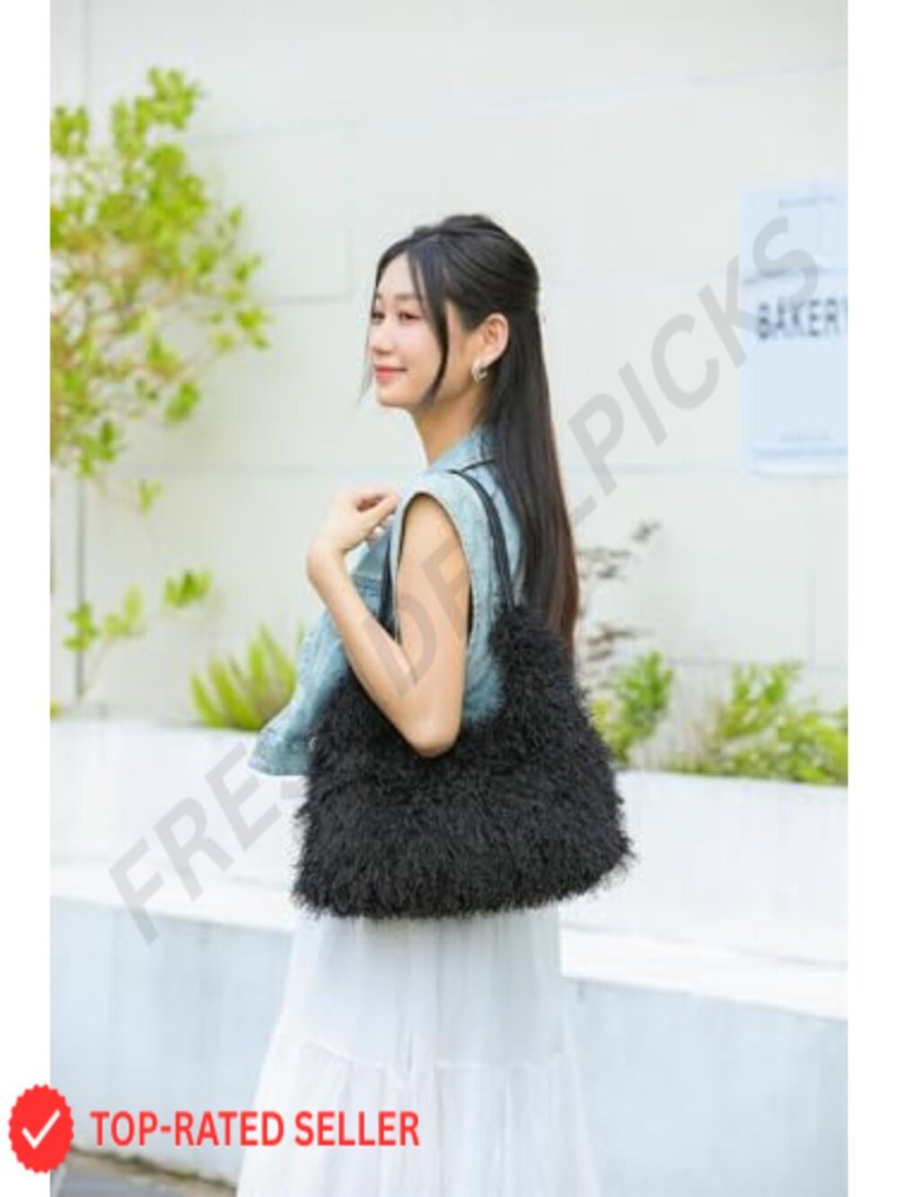 Large Faux Fur Hobo Shoulder Crossbody Bag Furry Plush Purse Long Chain Strap - Picture 4 of 6